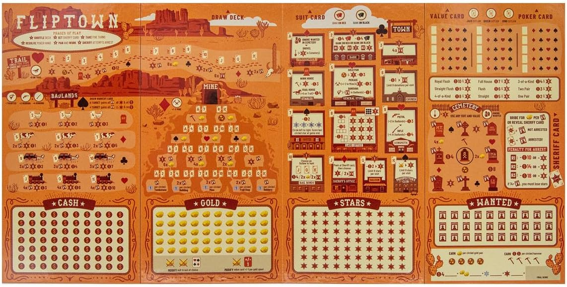 Fliptown - a flip-and-Write Game Where You Explore a Wild west Town for 1-4 Players